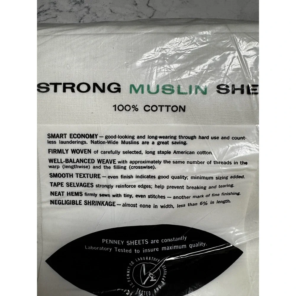 Vtg Penney's Nation-Wide Strong Muslin White Double Flat Sheet 100% Cotton NOS